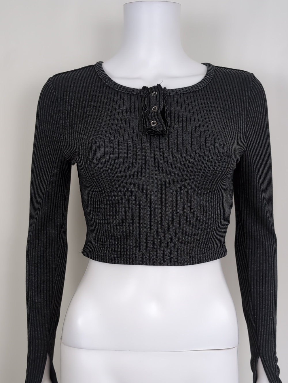 SHEIN Gray Ribbed Knit Long Sleeve Cropped Tee Size XS